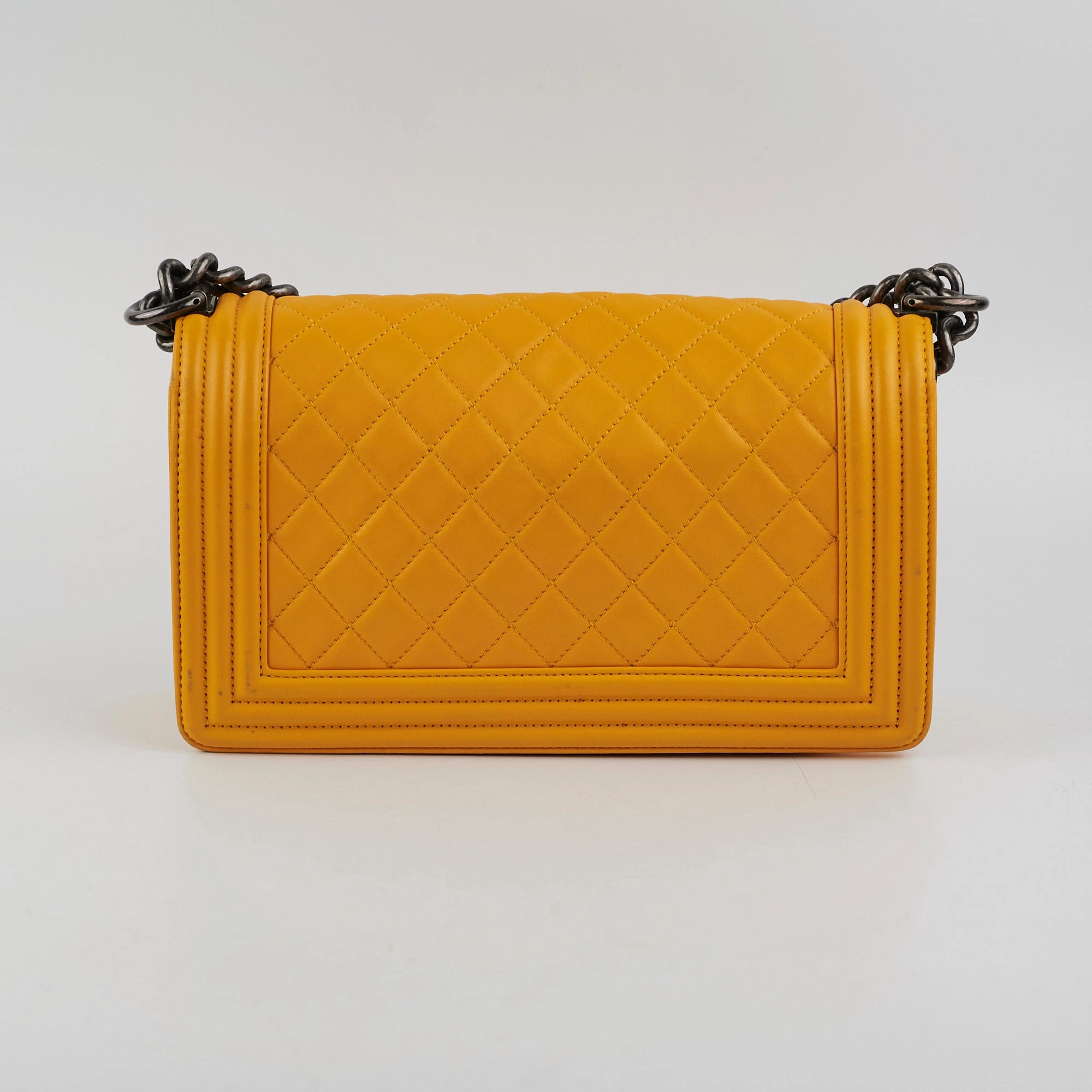 Chanel Old Medium Boy Bag Lambskin Yellow