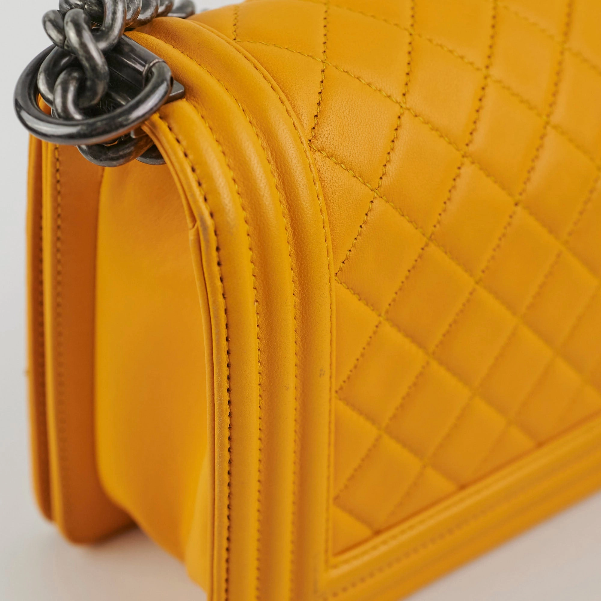 Chanel Old Medium Boy Bag Lambskin Yellow