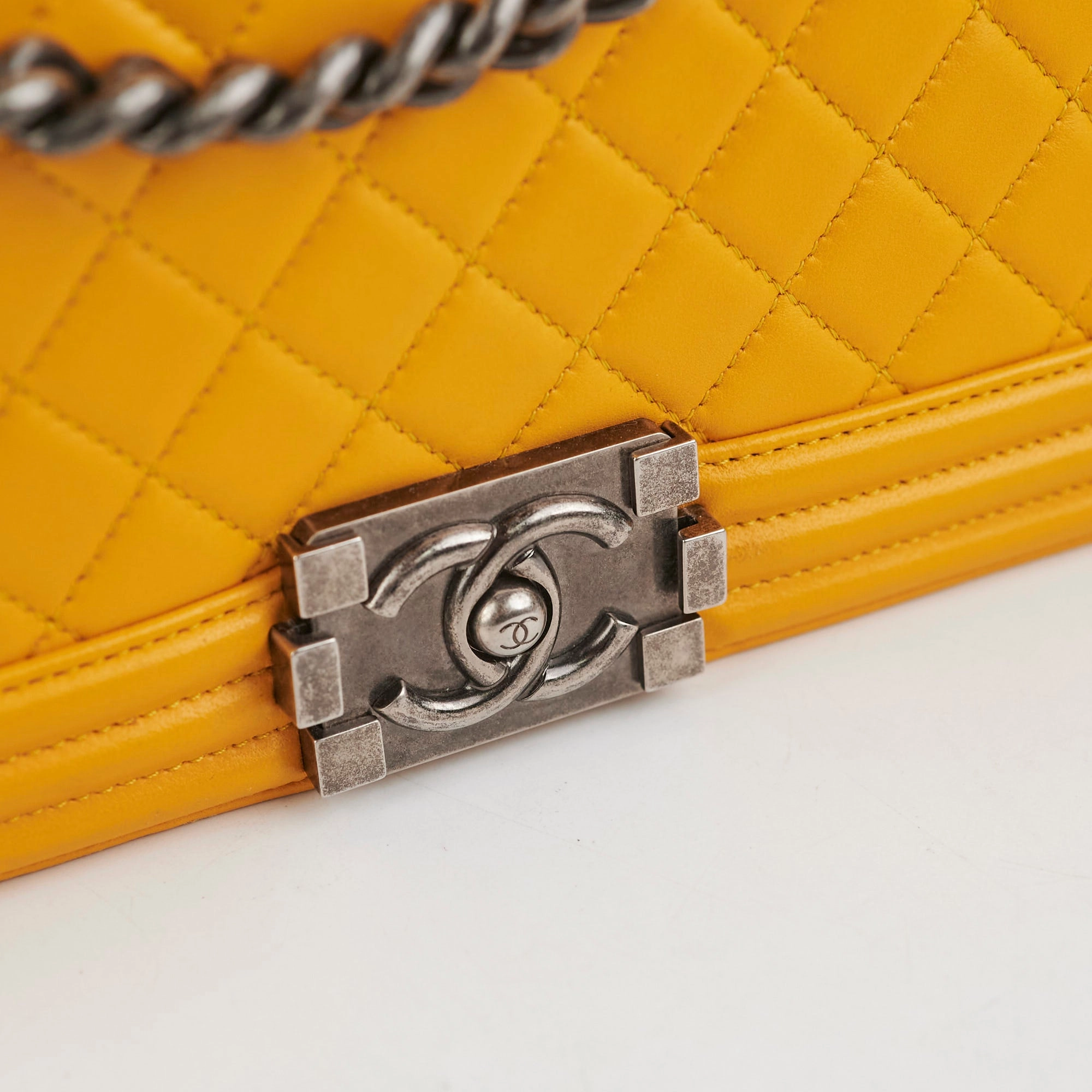 Chanel Old Medium Boy Bag Lambskin Yellow