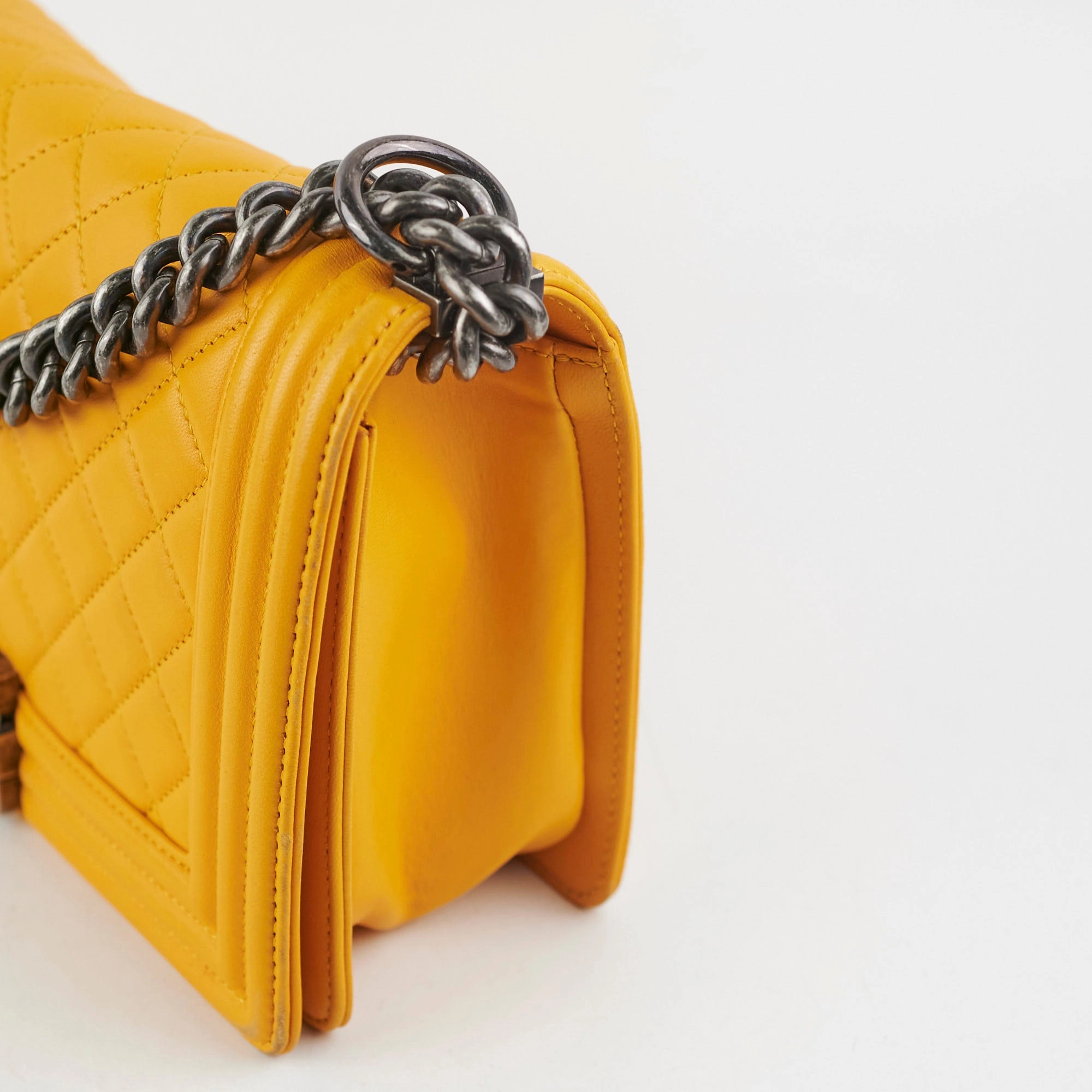 Chanel Old Medium Boy Bag Lambskin Yellow