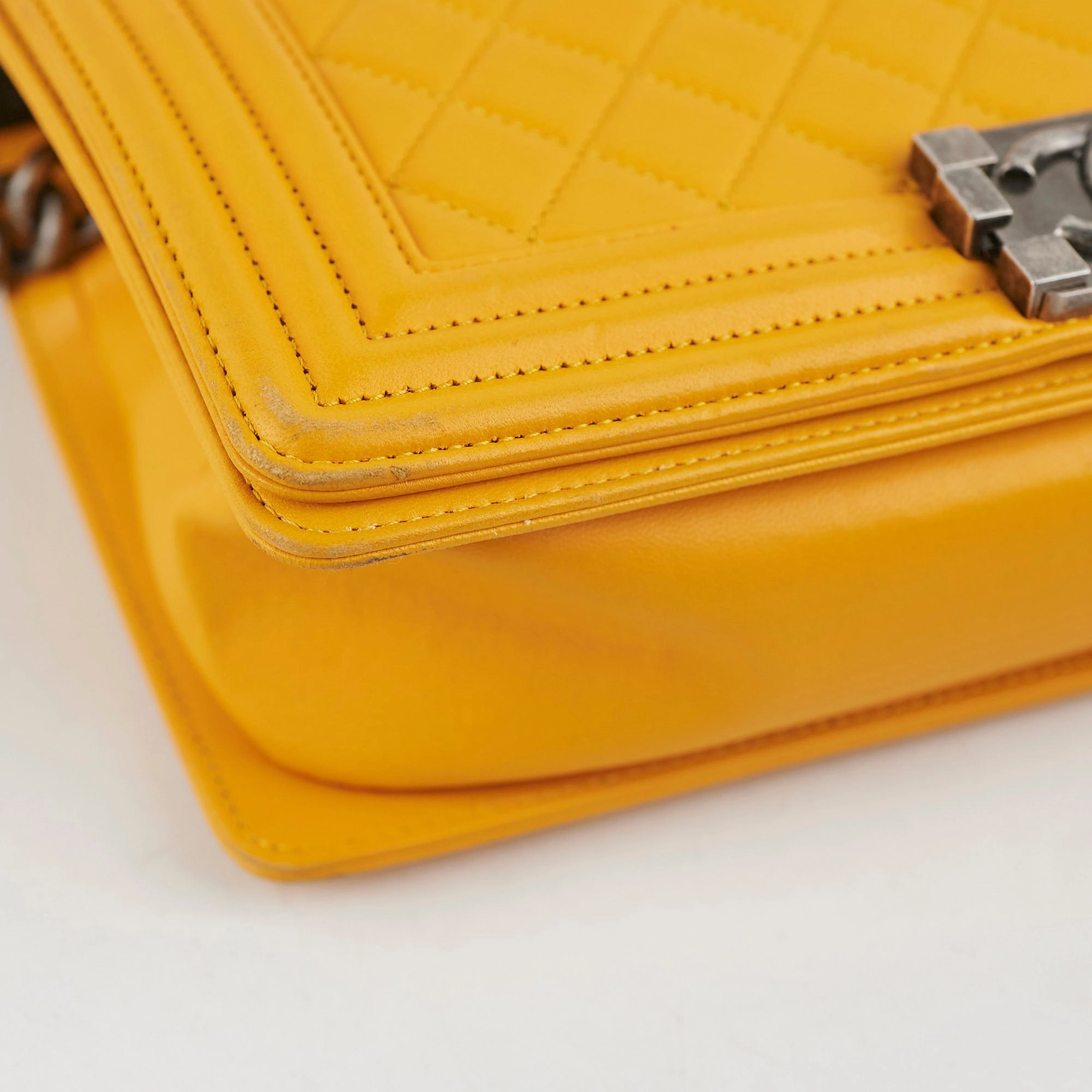 Chanel Old Medium Boy Bag Lambskin Yellow