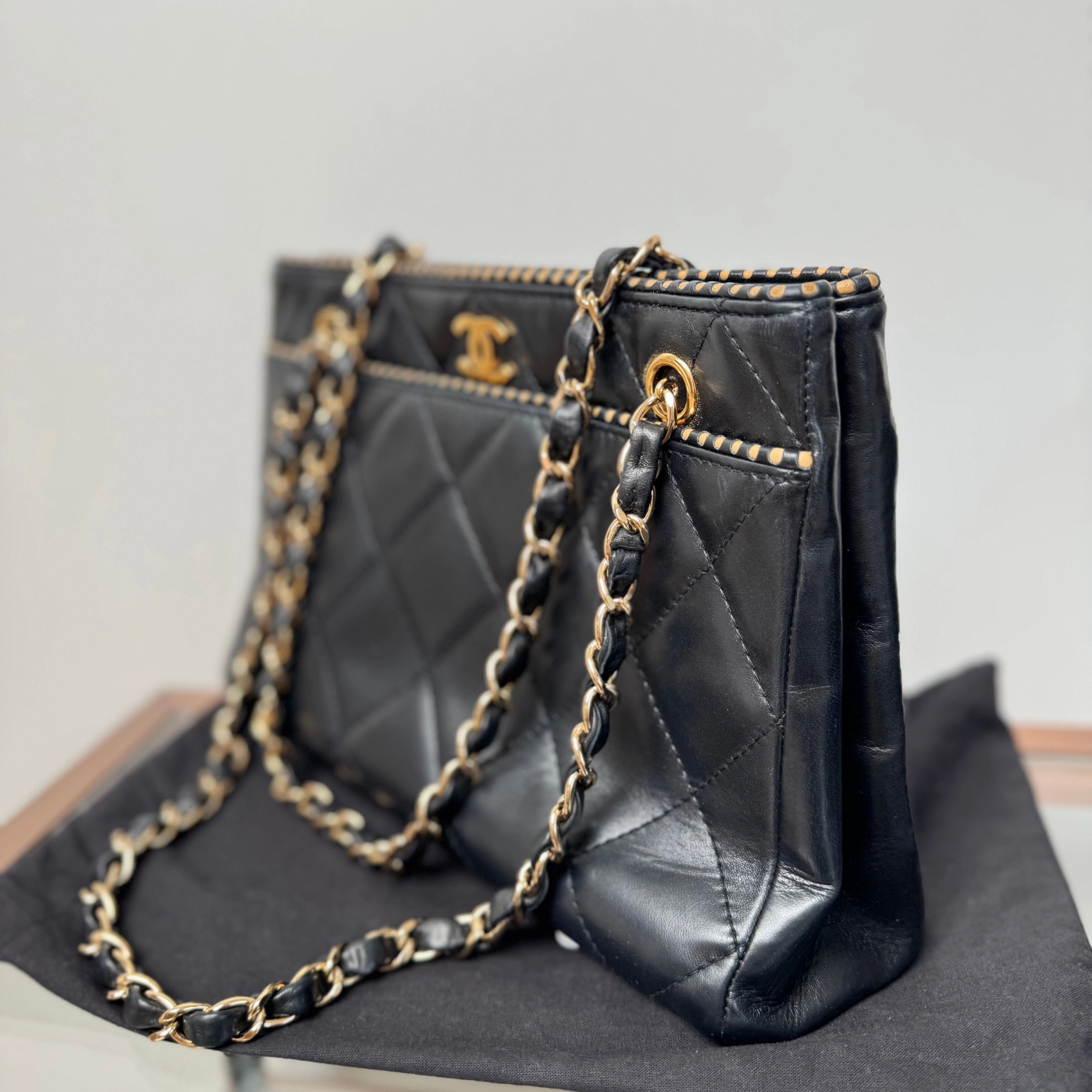 Chanel Perforated Edge Tote - Black Shoulder Bags, Handbags eal 3332