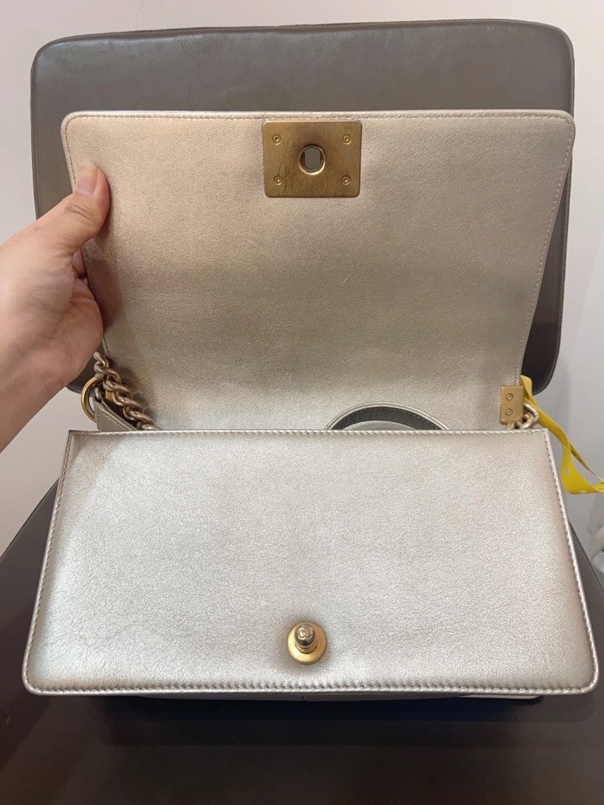 Chanel Python Leather Leboy MM in Gold Shoulder Bag