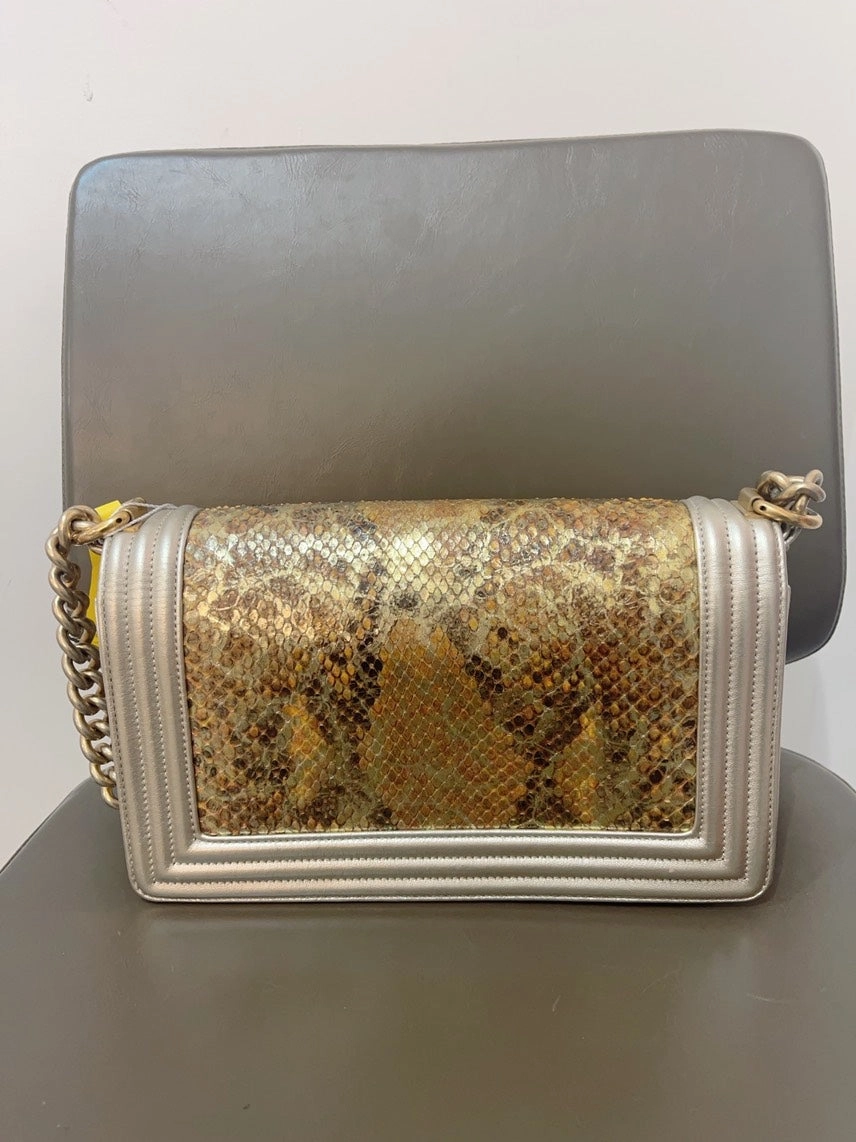 Chanel Python Leather Leboy MM in Gold Shoulder Bag