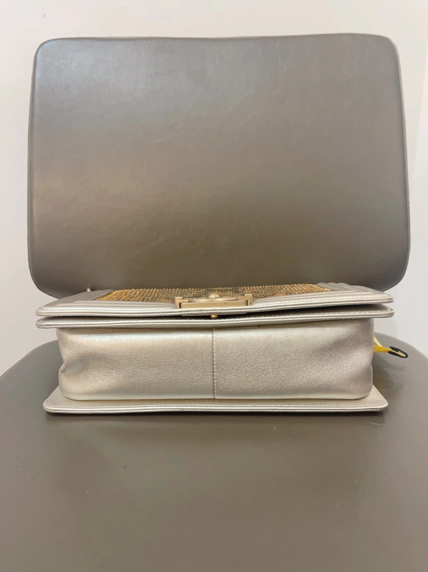 Chanel Python Leather Leboy MM in Gold Shoulder Bag