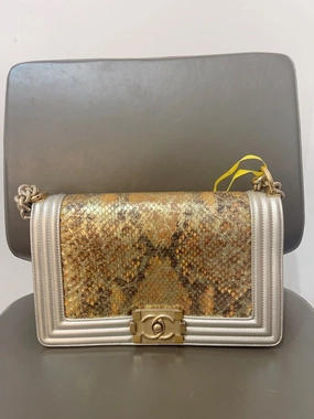 Chanel Python Leather Leboy MM in Gold Shoulder Bag