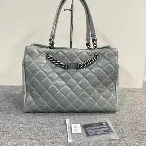 Chanel Quilted Calfskin Leather Grey Shoulder Bag Large