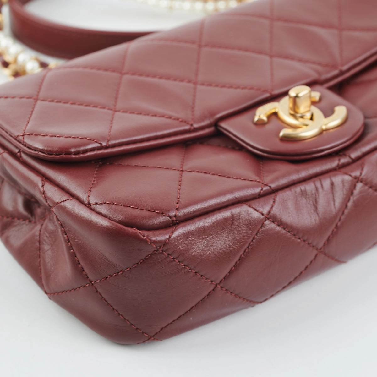 Chanel Quilted Crystal Pearls Flap Burgundy