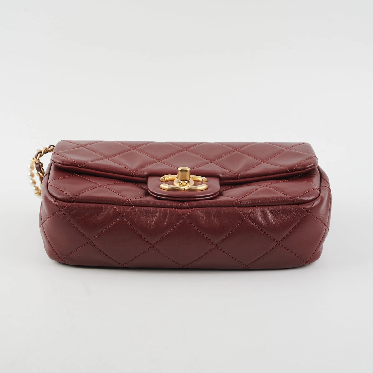 Chanel Quilted Crystal Pearls Flap Burgundy