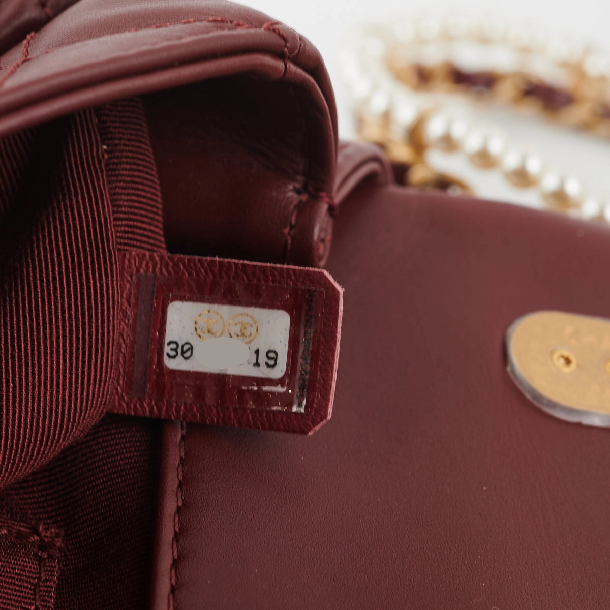 Chanel Quilted Crystal Pearls Flap Burgundy