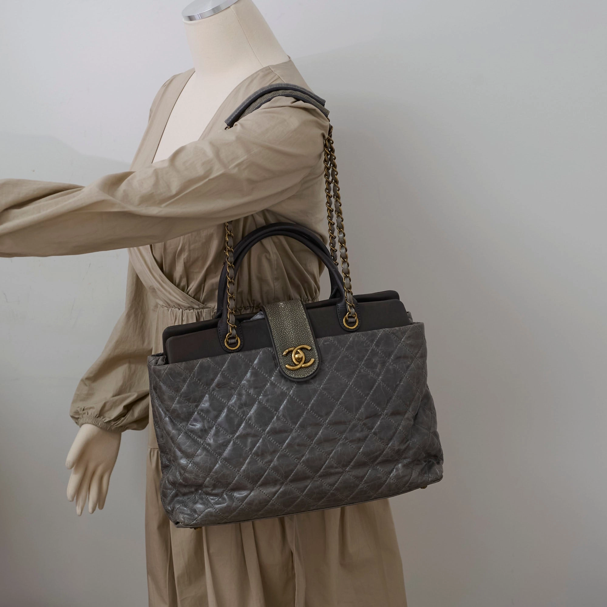 Chanel Quilted Leather and Stingray Shopper Tote Grey 16 Series
