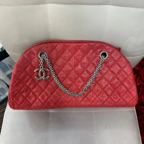 Chanel Red Lizard Quilted Chain Shoulder Bag Medium