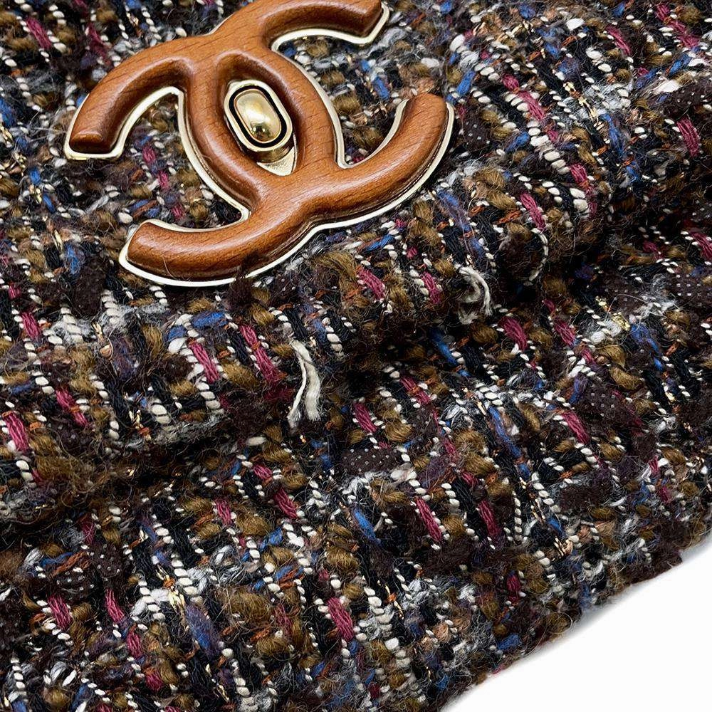 CHANEL top handle chain shoulder bag Brown Tweed Wood Size 23