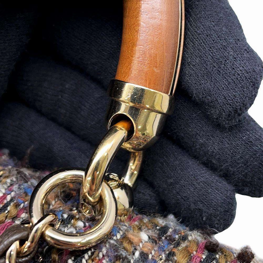 CHANEL top handle chain shoulder bag Brown Tweed Wood Size 23