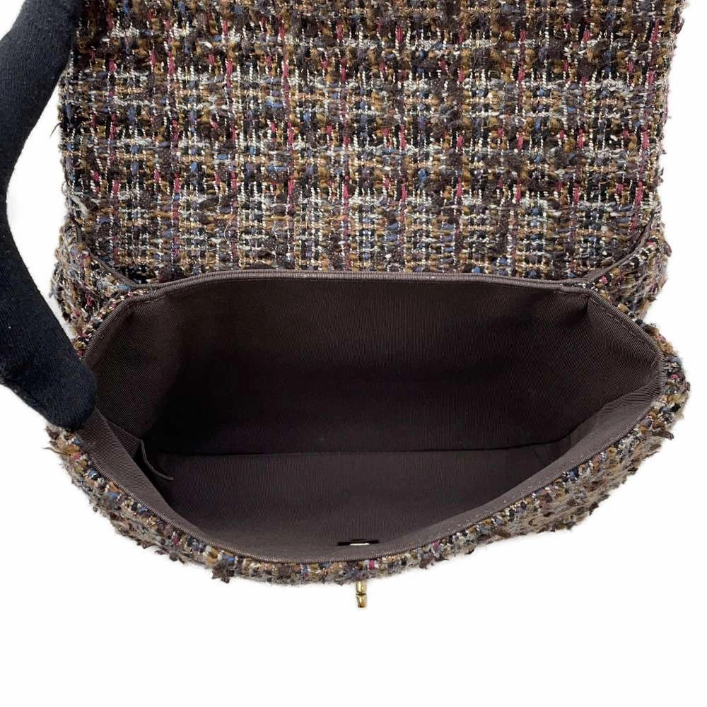 CHANEL top handle chain shoulder bag Brown Tweed Wood Size 23