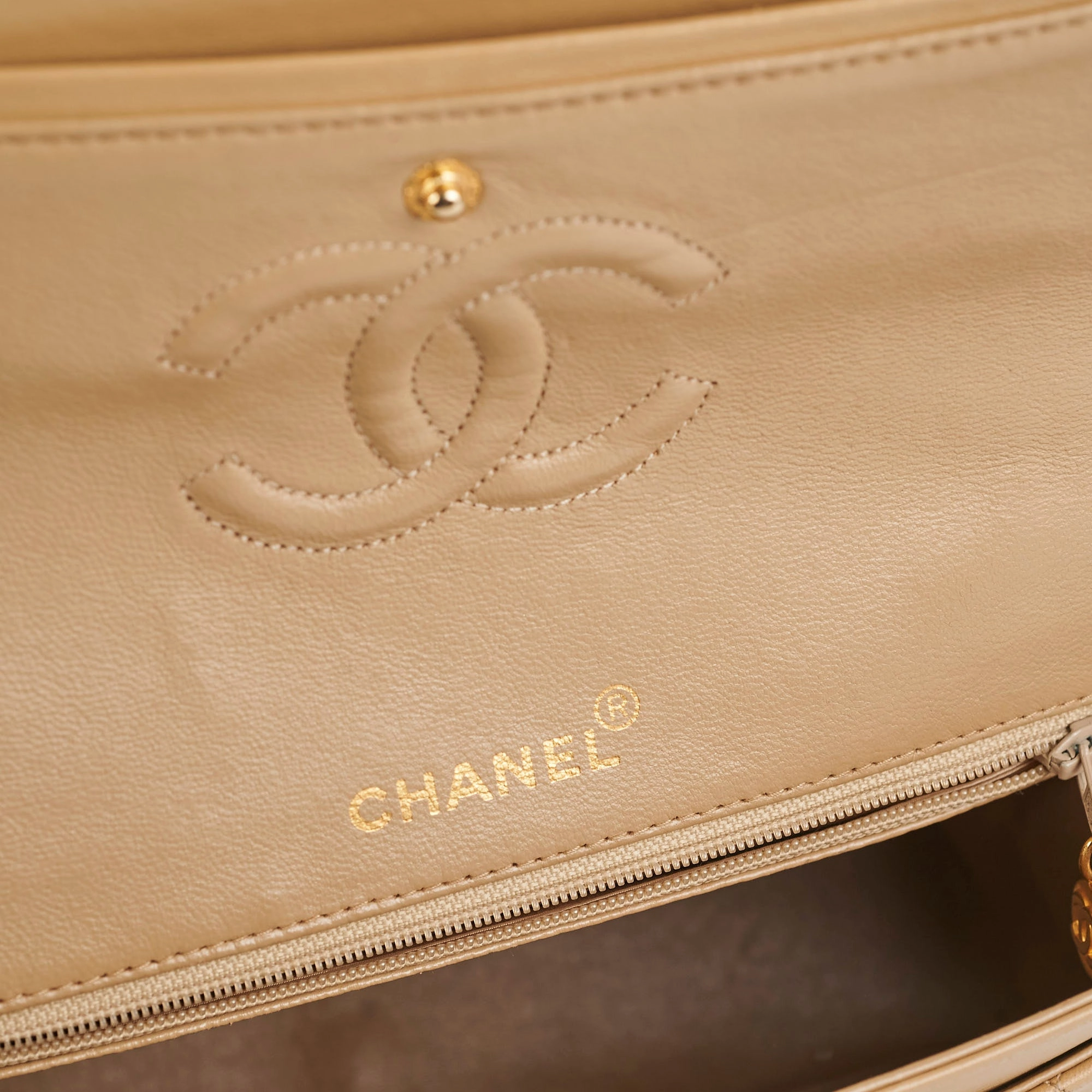 Chanel Vintage Square Double Flap Beige Lambskin - Series 1