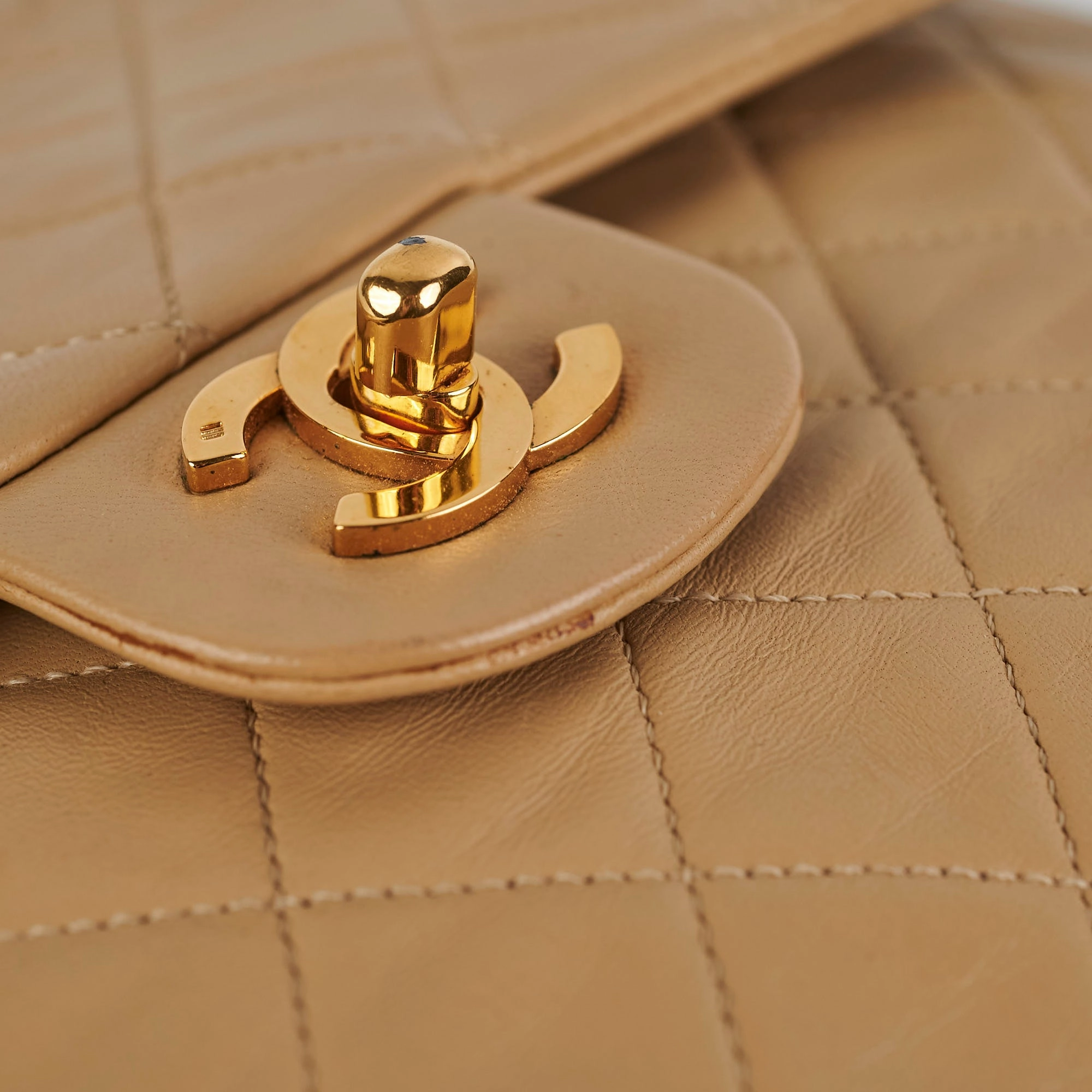 Chanel Vintage Square Double Flap Beige Lambskin - Series 1