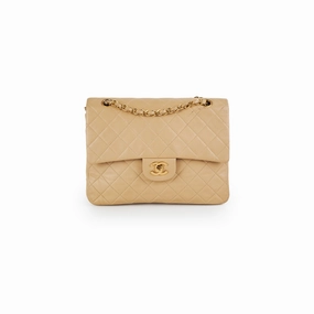 Chanel Vintage Square Double Flap Beige Lambskin - Series 1