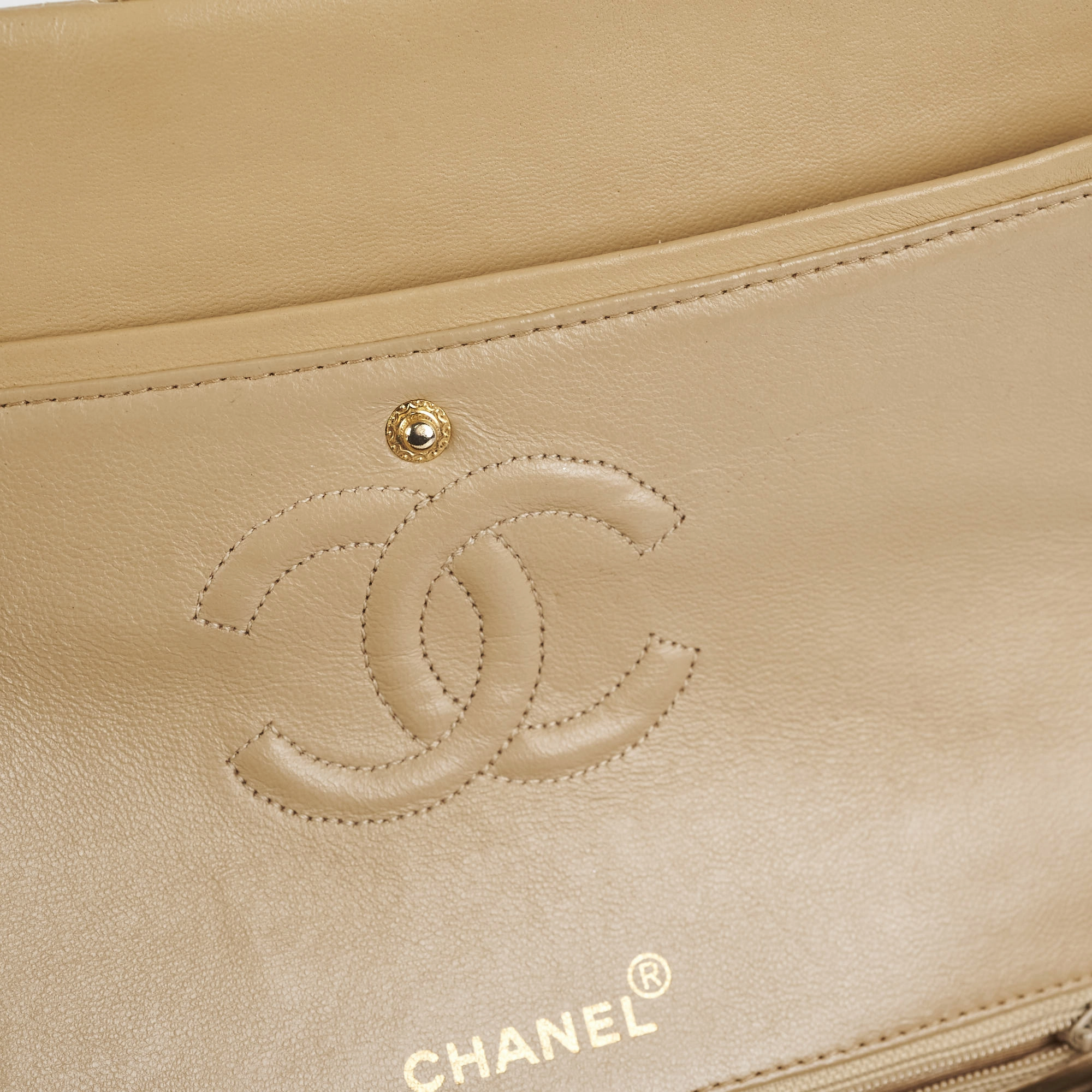 Chanel Vintage Square Double Flap Beige Lambskin - Series 1
