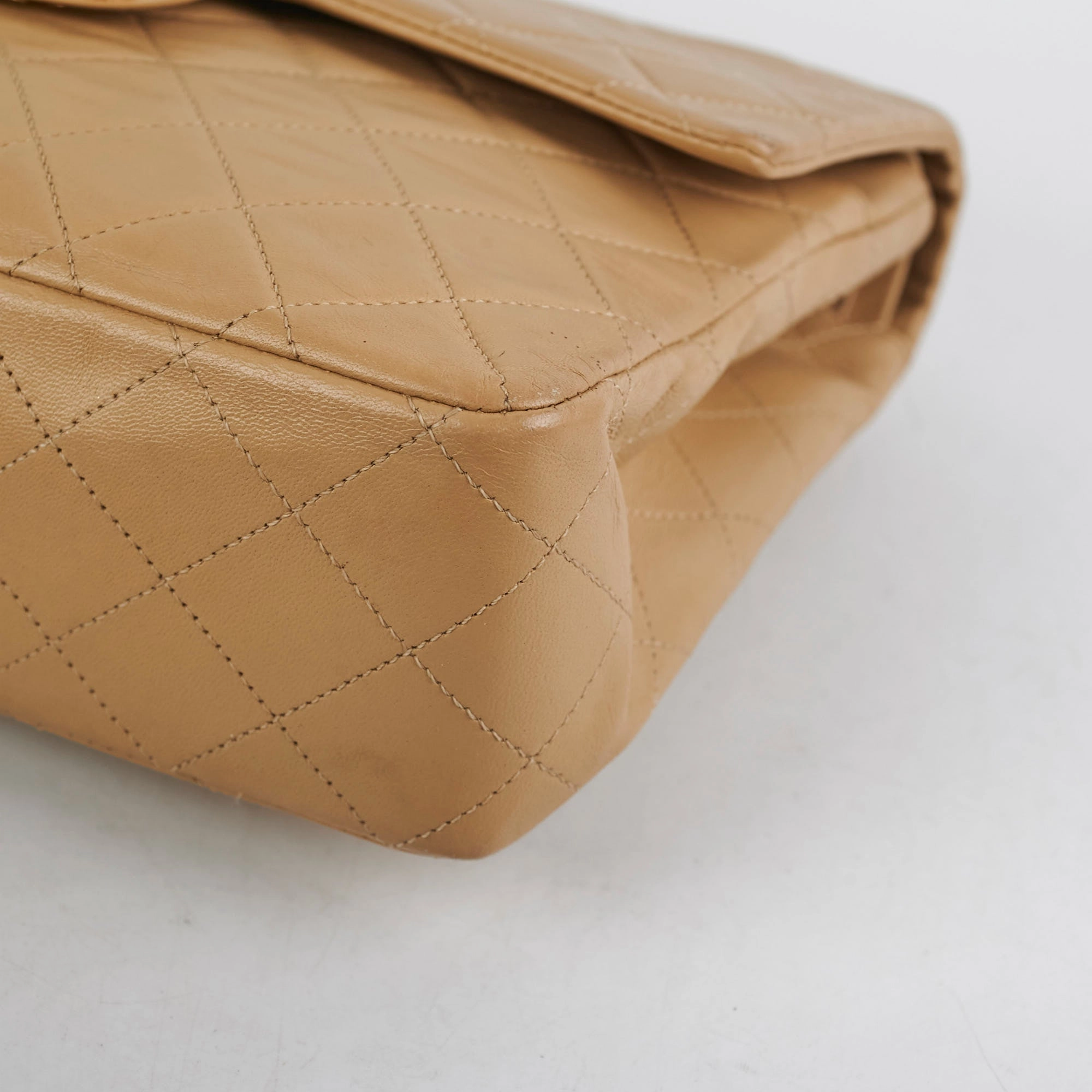 Chanel Vintage Square Double Flap Beige Lambskin - Series 1