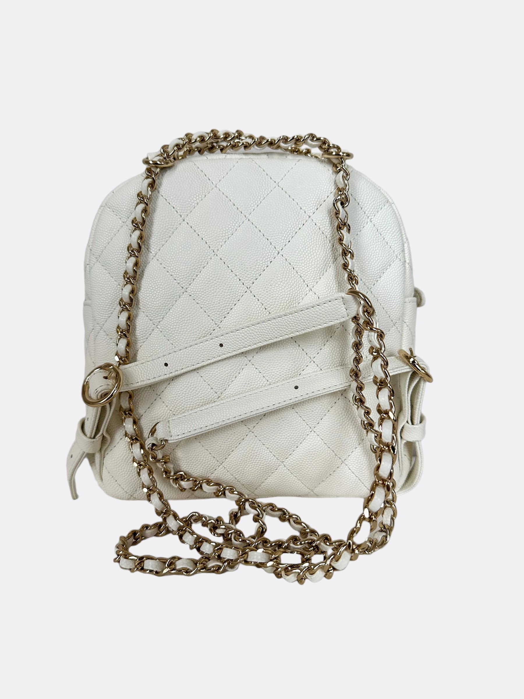 Chanel White CC Day Mini Quilted Backpack