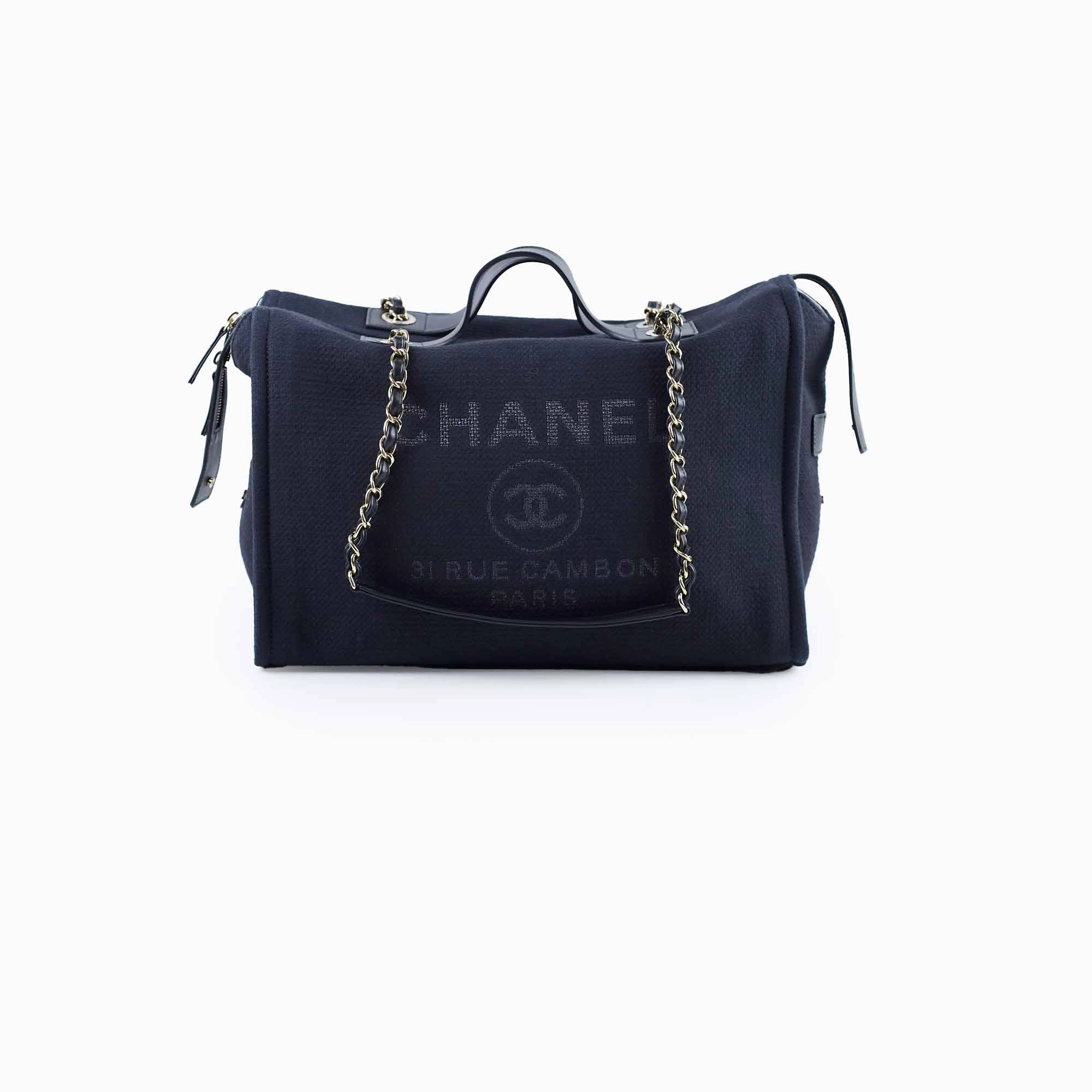 Chanel Zip Deauville Bag Navy Microchip