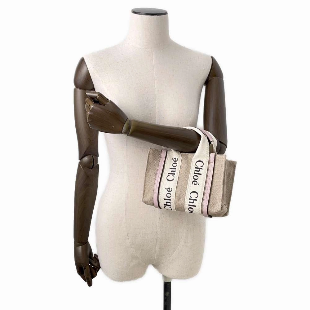Chloe Woody 2WAY Shoulder Bag Beige/PinkCHC22AP237 Canvas Leather Size Mini