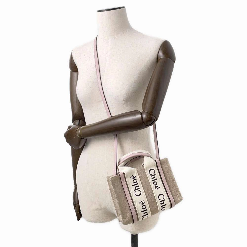 Chloe Woody 2WAY Shoulder Bag Beige/PinkCHC22AP237 Canvas Leather Size Mini