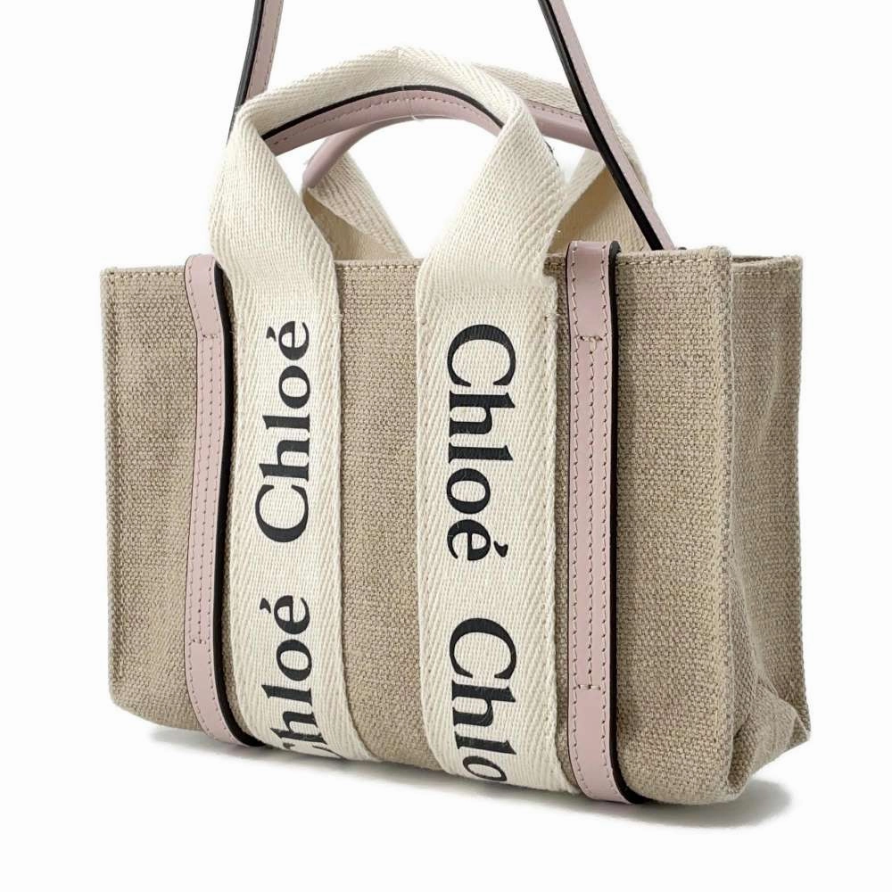 Chloe Woody 2WAY Shoulder Bag Beige/PinkCHC22AP237 Canvas Leather Size Mini