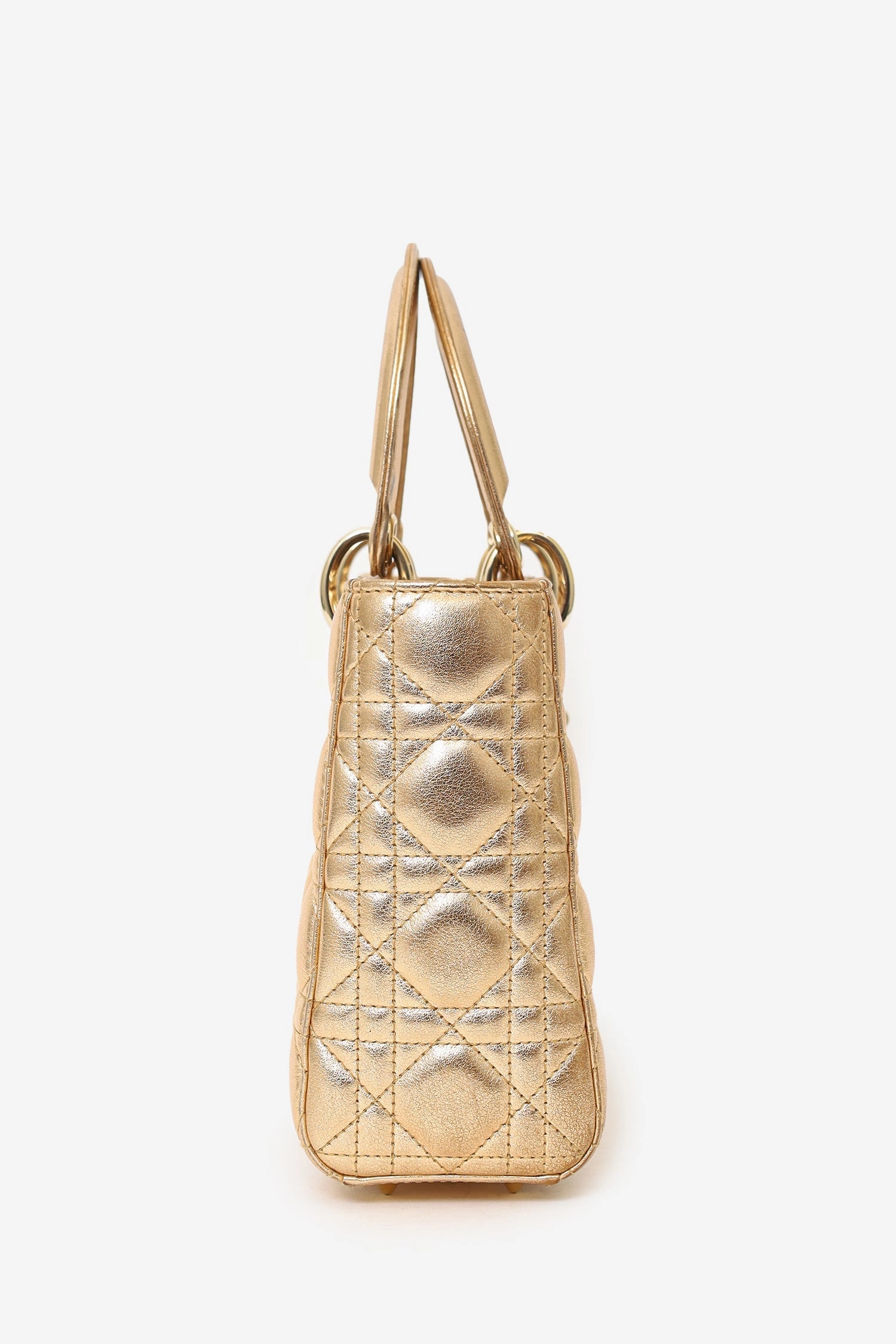 Christian Dior 2019 Gold Leather Small Lady Dior Bag with Strap