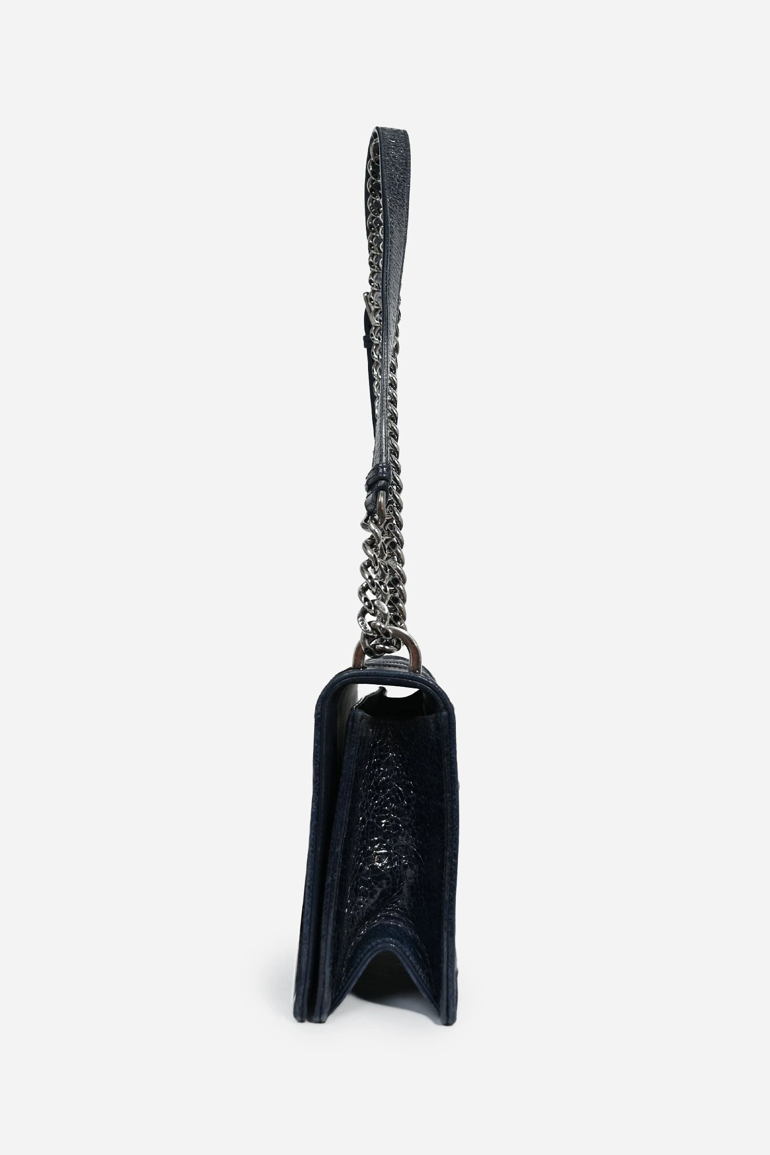 Christian Dior Navy Crackled Patent Diorama Shoulder Bag