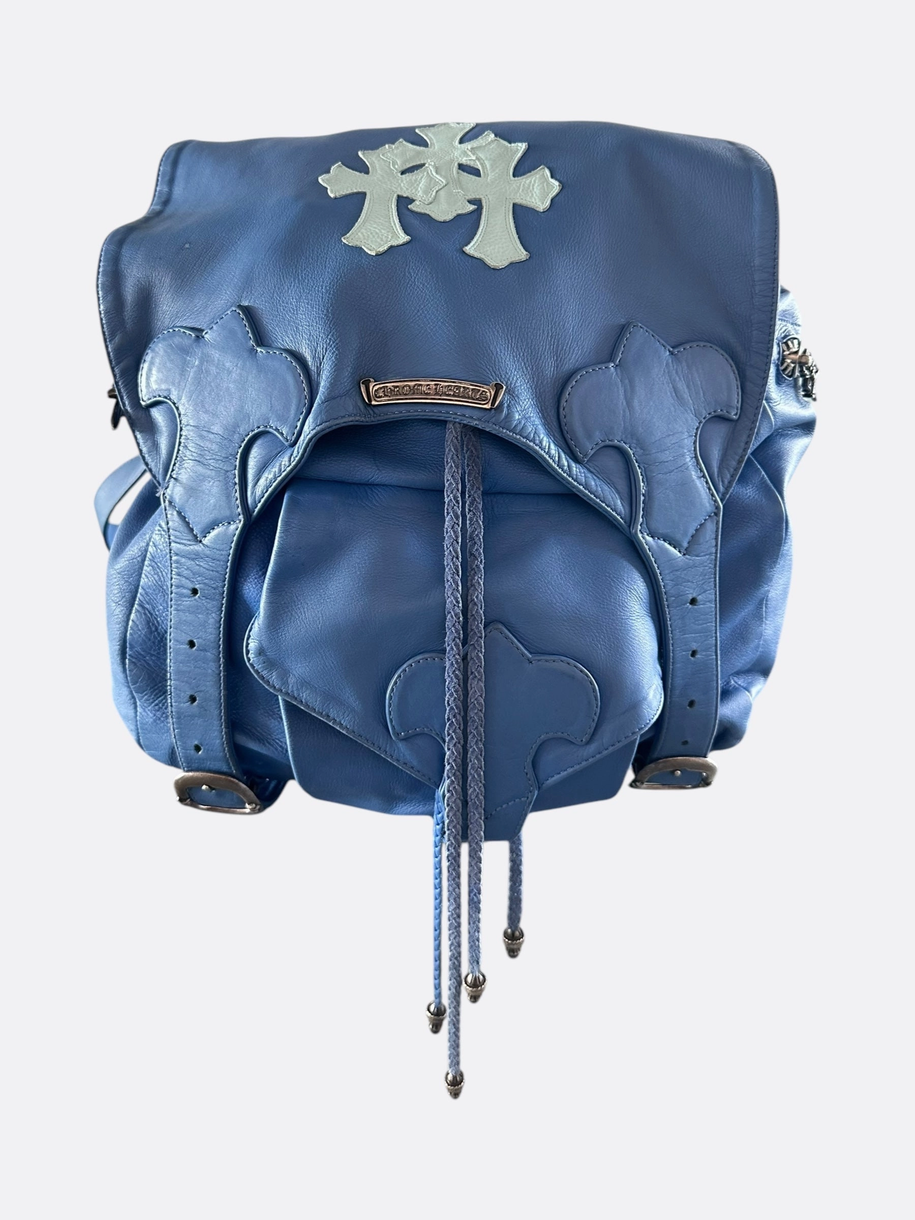 Chrome Hearts Blue Cross Patch Leather Gunslinger Backpack
