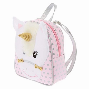 Claires Club Ariella the Unicorn Backpack, Pink with Silver and White, Zipper Closure and Adjustable Straps, 8x9x3 Inches
