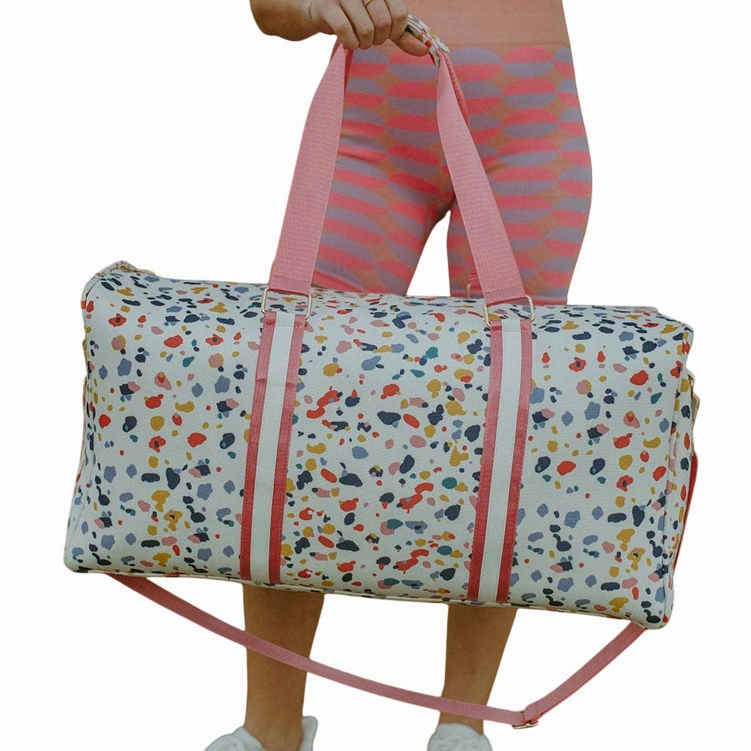 Confetti Print Travel Weekender Duffle Bag In White