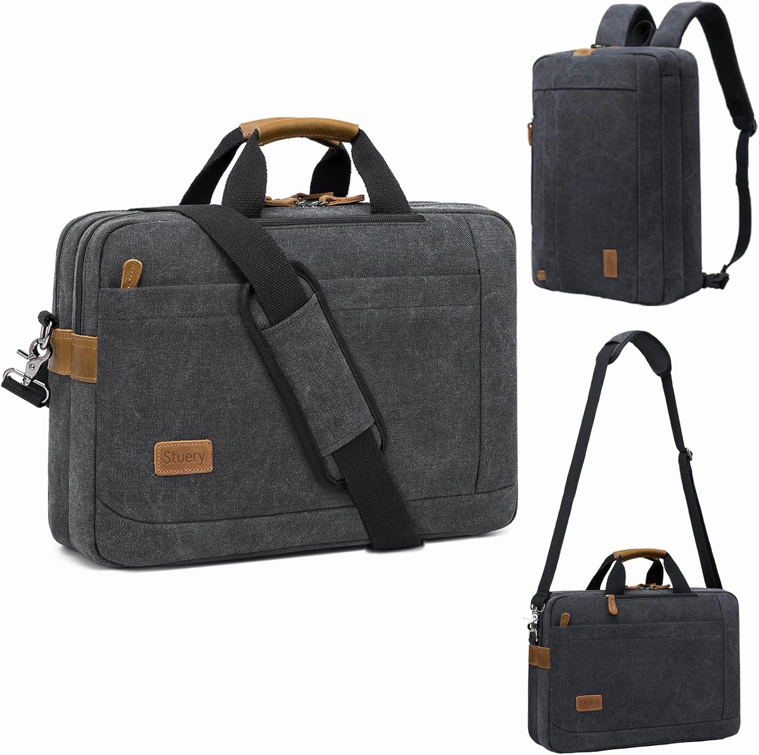 Convertible Backpack for Men 16 17-17.3 Inches Mens Laptop Bag - 3 in1 Computer Handbags Work Bag, Premium Canvas Messenger Bag Crossbody Bag Mens Laptop Backpack | Black