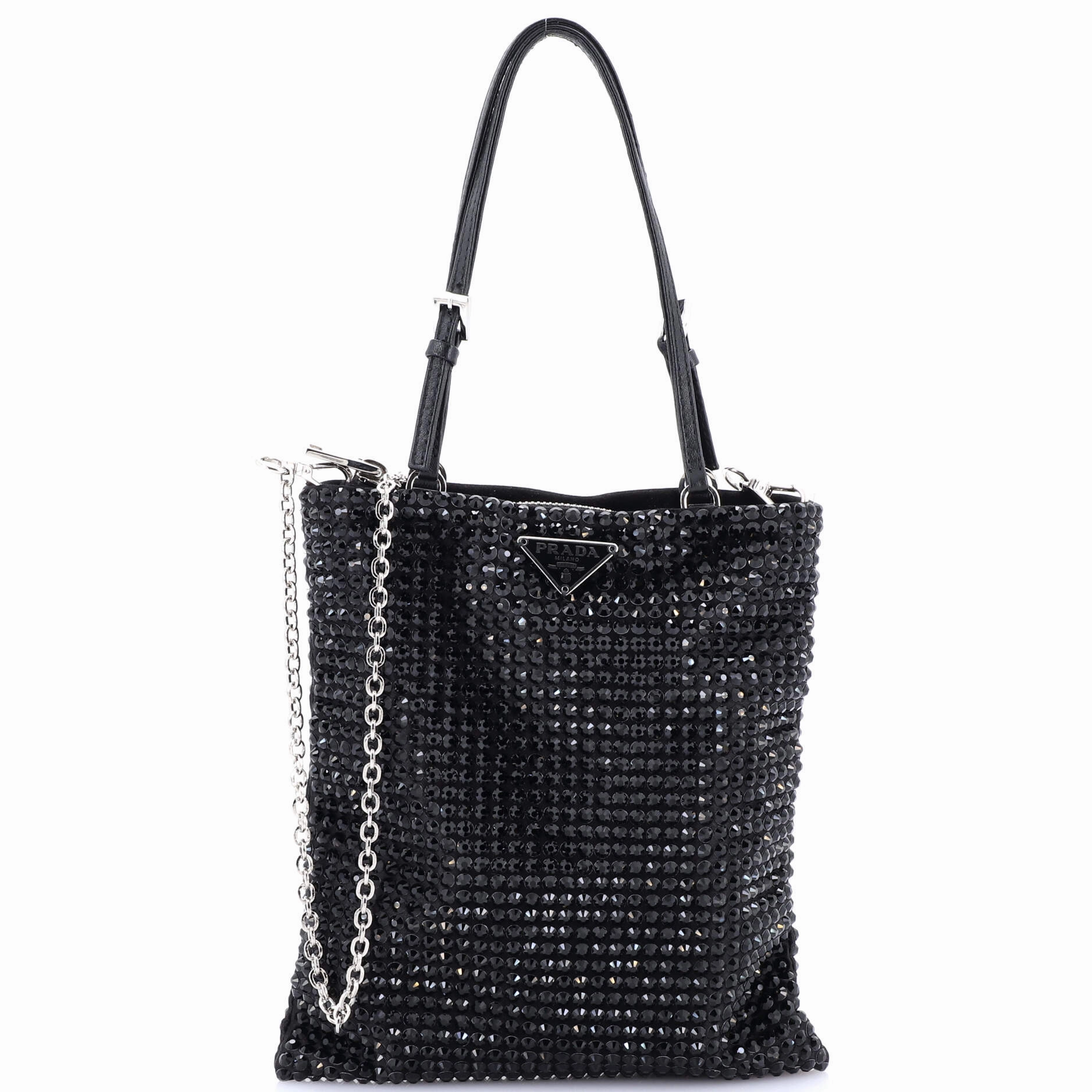 Convertible Open Tote Crystal Embellished Satin Mini