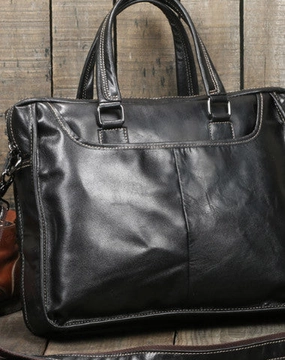 Cool Black Leather mens Briefcases Shoulder Laptop Briefcase Shoulder bag
