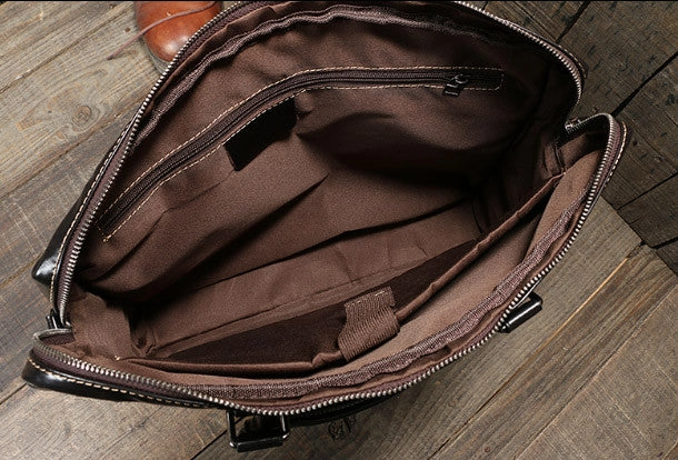 Cool Black Leather mens Briefcases Shoulder Laptop Briefcase Shoulder bag