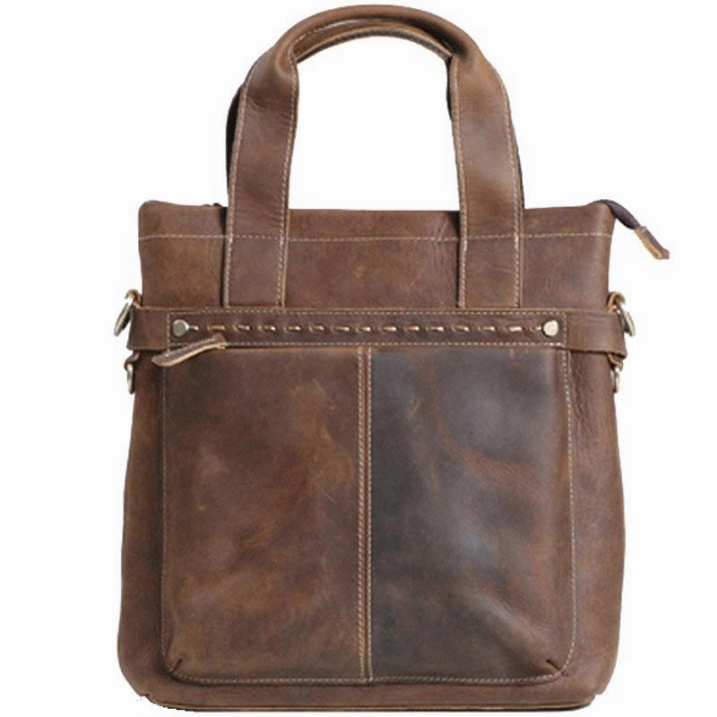 Cool Coffee Leather Mens Briefcases Work Bag Laptop Bag Business Bag for Men