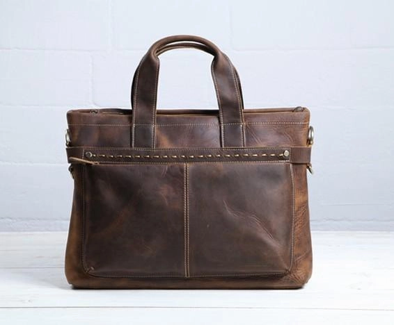 Cool Coffee Leather Mens Briefcases Work Bag Laptop Bag Business Bag for Men