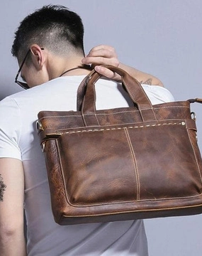 Cool Coffee Leather Mens Briefcases Work Bag Laptop Bag Business Bag for Men