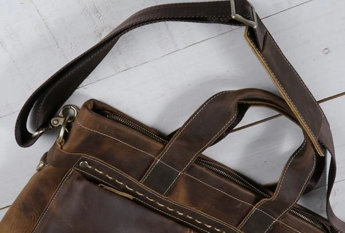 Cool Coffee Leather Mens Briefcases Work Bag Laptop Bag Business Bag for Men