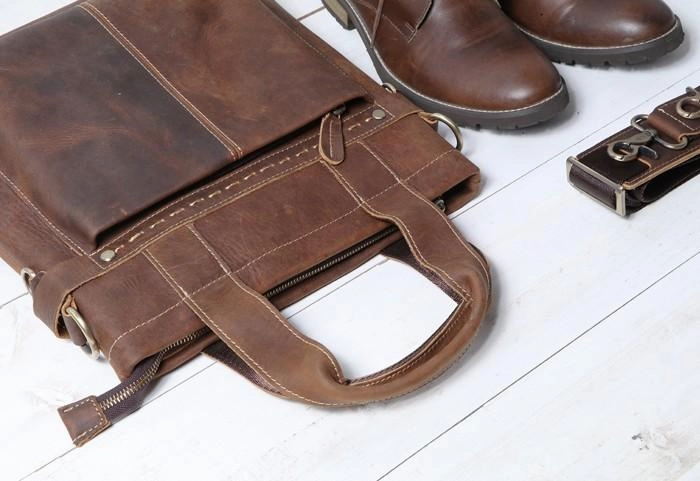 Cool Coffee Leather Mens Briefcases Work Bag Laptop Bag Business Bag for Men
