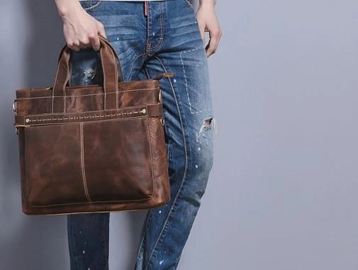 Cool Coffee Leather Mens Briefcases Work Bag Laptop Bag Business Bag for Men