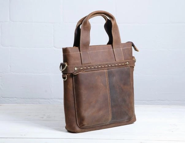 Cool Coffee Leather Mens Briefcases Work Bag Laptop Bag Business Bag for Men