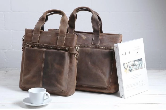 Cool Coffee Leather Mens Briefcases Work Bag Laptop Bag Business Bag for Men