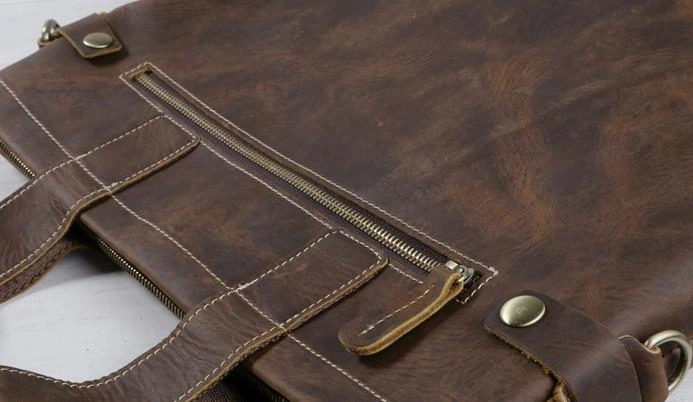 Cool Coffee Leather Mens Briefcases Work Bag Laptop Bag Business Bag for Men