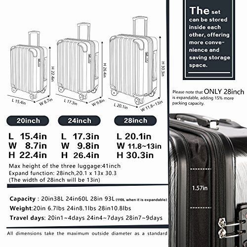 COOLIFE Luggage Expandable(only 28") Suitcase PC ABS Spinner 20in 24in 28in Carry on (Green New, S(20in)_Carry on)