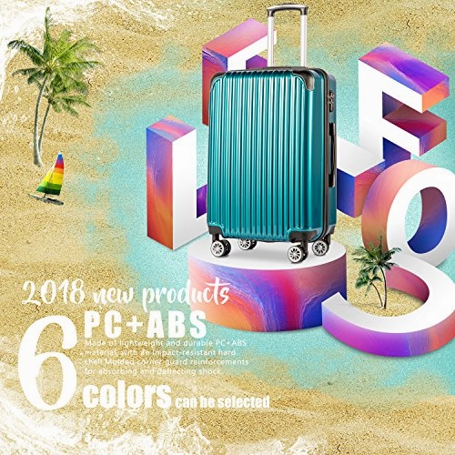 COOLIFE Luggage Expandable(only 28") Suitcase PC ABS Spinner 20in 24in 28in Carry on (Green New, S(20in)_Carry on)