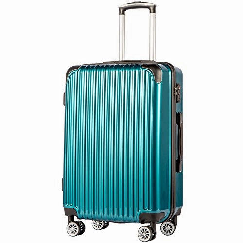 COOLIFE Luggage Expandable(only 28") Suitcase PC ABS Spinner 20in 24in 28in Carry on (Green New, S(20in)_Carry on)